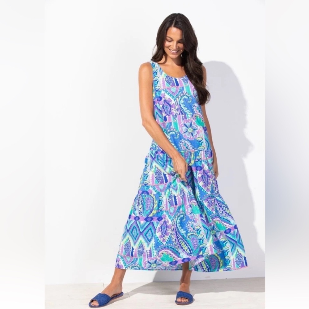 Escape by Habitat travel dress tiered multi design krinkle dress ladies XL